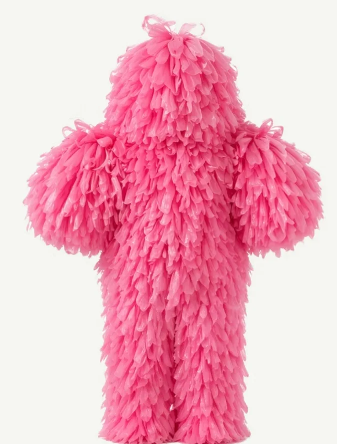 Iconic pink handmade Pompom Suit