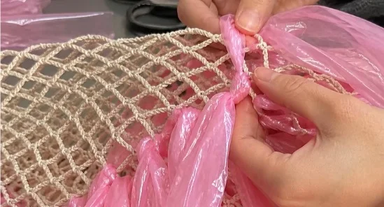 Real close-up of the strip tying process